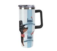 FodPand 40oz Stainless Steel Parisian Dachshund Tumbler with Handle And Straw Double Wall Vacuum Insulated Travel Mug Bpa-Free Leak-Proof Water Bottle Cup Holder Friendly for Home Office Gym