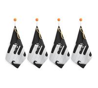 FodPand 4PCS Microfiber Hand Towels, 11x11 Inch Quick Drying & Highly Absorbent Black White Music Kitchen Towel with Hanging Loop, Lint Free Dish Towels for Bathroom & Kitchen