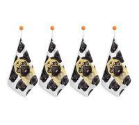 FodPand 4PCS Microfiber Hand Towels, 11x11 Inch Quick Drying & Highly Absorbent Black Yellow Pug Kitchen Towel with Hanging Loop, Lint Free Dish Towels for Bathroom & Kitchen