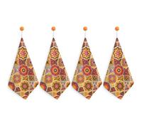 FodPand 4PCS Microfiber Hand Towels, 11x11 Inch Quick Drying & Highly Absorbent Geometric Pattern Kitchen Towel with Hanging Loop, Lint Free Dish Towels for Bathroom & Kitchen