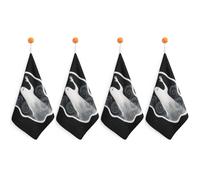 FodPand 4PCS Microfiber Hand Towels, 11x11 Inch Quick Drying & Highly Absorbent Ghost Kitchen Towel with Hanging Loop, Lint Free Dish Towels for Bathroom & Kitchen
