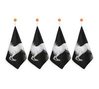 FodPand 4PCS Microfiber Hand Towels, 11x11 Inch Quick Drying & Highly Absorbent White Horse Black Kitchen Towel with Hanging Loop, Lint Free Dish Towels for Bathroom & Kitchen