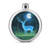 FodPand 5oz Flask Food Grade Stainless Steel, Leakproof Liquor Pocket Flasks Blue Deer Hip Flask for Whiskey, Vodka, Gift, Party & Outdoor