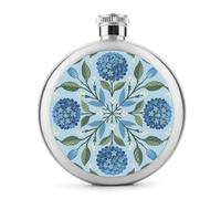 FodPand 5oz Flask Food Grade Stainless Steel, Leakproof Liquor Pocket Flasks Blue Floral Leaf Hip Flask for Whiskey, Vodka, Gift, Party & Outdoor