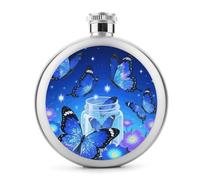 FodPand 5oz Flask Food Grade Stainless Steel, Leakproof Liquor Pocket Flasks Blue Glitter Butterfly Hip Flask for Whiskey, Vodka, Gift, Party & Outdoor