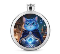 FodPand 5oz Flask Food Grade Stainless Steel, Leakproof Liquor Pocket Flasks Blue Glitter Cat Hip Flask for Whiskey, Vodka, Gift, Party & Outdoor