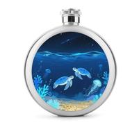 FodPand 5oz Flask Food Grade Stainless Steel, Leakproof Liquor Pocket Flasks Blue Turtle Hip Flask for Whiskey, Vodka, Gift, Party & Outdoor