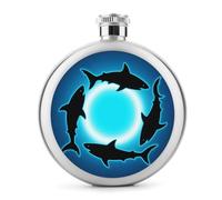FodPand 5oz Flask Food Grade Stainless Steel, Leakproof Liquor Pocket Flasks Form Circle Floating Sharks Hip Flask for Whiskey, Vodka, Gift, Party & Outdoor