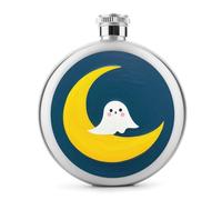 FodPand 5oz Flask Food Grade Stainless Steel, Leakproof Liquor Pocket Flasks Ghost Sits on The Moon Hip Flask for Whiskey, Vodka, Gift, Party & Outdoor