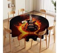 FodPand 60inch Round Tablecloth Stain & Wrinkle Resistant Polyester Fire Guitar Table Cloth Washable Decorative Boho Farmhouse Table Cover for Dining Wedding Everyday Use Kitchen Decor