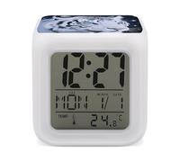 FodPand 7 Color Ambient Night Light Cube Battery Operated Tiger and Moon Digital Clock with Snooze Temperature LED Digital Alarm Clocks Dimmable Wake Up Light Portable Mood Lamp for Bedroom Desk Gift
