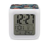 FodPand 7 Color LED Digital Alarm Clock Cube Bedside Clock with Temperature Display Snooze & Night Light Battery-Powered Animation Style Fish Wake Up Clocks 3.1" Dimmable Lamp for Bedroom Dorm Decor
