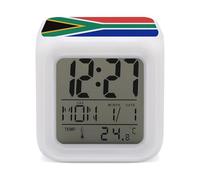 FodPand 7 Color LED Digital Alarm Clock Cube Bedside Clock with Temperature Display Snooze & Night Light Battery-Powered South Africa Flag Wake Up Clocks 3.1" Dimmable Lamp for Bedroom Dorm Decor