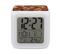 FodPand 7 Color LED Digital Alarm Clock Cube Bedside Clock with Temperature Display Snooze & Night Light Battery-Powered Africa Ethnic Pottery Wake Up Clocks 3.1" Dimmable Lamp for Bedroom Dorm Decor