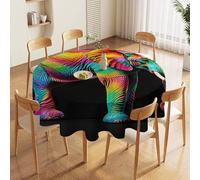 FodPand 70 inch Round Tablecloth Stain & Wrinkle Resistant Polyester Colorful Elephants Table Cloth Washable Decorative Boho Farmhouse Table Cover for Dining Wedding Everyday Use Kitchen Decor