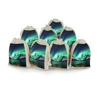 FodPand 8 Pack Aurora Borealis Muslin Bags 5x7 Inch Cotton Linen Drawstring Pouches for Gifts Jewelry Wedding Favors Party Reusable Cloth Storage Sacks with Double Strings for Jewelry DIY Crafts