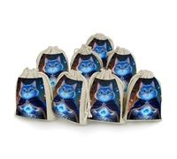 FodPand 8 Pack Cotton Linen Drawstring Bags 5x7 Inch Muslin Sachet Bag Empty Cloth Reusable Blue Glitter Cat Gift Pouches for Wedding Party Favors Jewelry Home Storage Supplies