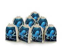FodPand 8 Pack Cotton Linen Drawstring Bags 5x7 Inch Muslin Sachet Bag Empty Cloth Reusable Blue Octopus Gift Pouches for Wedding Party Favors Jewelry Home Storage Supplies
