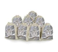 FodPand 8 Pack Cotton Linen Drawstring Bags 5x7 Inch Muslin Sachet Bag Empty Cloth Reusable Curious Barred Owl Closeup Gift Pouches for Wedding Party Favors Jewelry Home Storage Supplies