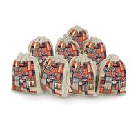 FodPand 8 Pack Cotton Linen Drawstring Bags 5x7 Inch Muslin Sachet Bag Empty Cloth Reusable England Symbols Gift Pouches for Wedding Party Favors Jewelry Home Storage Supplies