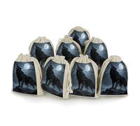 FodPand 8 Pack Cotton Linen Drawstring Bags 5x7 Inch Muslin Sachet Bag Empty Cloth Reusable Ferocious Howling Wolf Gift Pouches for Wedding Party Favors Jewelry Home Storage Supplies