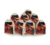 FodPand 8 Pack Cotton Linen Drawstring Bags 5x7 Inch Muslin Sachet Bag Empty Cloth Reusable Fire Dragon Gift Pouches for Wedding Party Favors Jewelry Home Storage Supplies