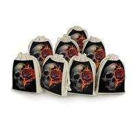FodPand 8 Pack Cotton Linen Drawstring Bags 5x7 Inch Muslin Sachet Bag Empty Cloth Reusable Gothic Skull And Black Rose Gift Pouches for Wedding Party Favors Jewelry Home Storage Supplies