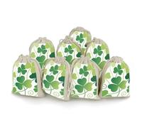 FodPand 8 Pack Cotton Linen Drawstring Bags 5x7 Inch Muslin Sachet Bag Empty Cloth Reusable Green Clover Leaves Gift Pouches for Wedding Party Favors Jewelry Home Storage Supplies