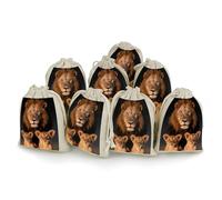 FodPand 8 Pack Cotton Linen Drawstring Bags 5x7 Inch Muslin Sachet Bag Empty Cloth Reusable Lion Family with Cubs Gift Pouches for Wedding Party Favors Jewelry Home Storage Supplies