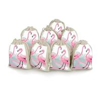 FodPand 8 Pack Cotton Linen Drawstring Bags 5x7 Inch Muslin Sachet Bag Empty Cloth Reusable Love Flamingo Gift Pouches for Wedding Party Favors Jewelry Home Storage Supplies