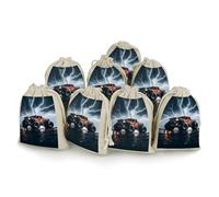 FodPand 8 Pack Cotton Linen Drawstring Bags 5x7 Inch Muslin Sachet Bag Empty Cloth Reusable Monster Truck Black Sky Lightning Roar Gift Pouches for Wedding Party Favors Jewelry Home Storage Supplies