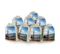 FodPand 8 Pack Cotton Linen Drawstring Bags 5x7 Inch Muslin Sachet Bag Empty Cloth Reusable San Francisco Golden Gate Bridge Gift Pouches for Wedding Party Favors Jewelry Home Storage Supplies