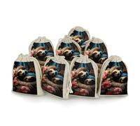FodPand 8 Pack Cotton Linen Drawstring Bags 5x7 Inch Muslin Sachet Bag Empty Cloth Reusable Sloth with Flower Gift Pouches for Wedding Party Favors Jewelry Home Storage Supplies