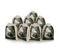 FodPand 8 Pack Cotton Linen Drawstring Bags 5x7 Inch Muslin Sachet Bag Empty Cloth Reusable Steam Train Gift Pouches for Wedding Party Favors Jewelry Home Storage Supplies
