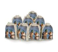 FodPand 8 Pack Cotton Linen Drawstring Bags 5x7 Inch Muslin Sachet Bag Empty Cloth Reusable Two Mallard Ducks Gift Pouches for Wedding Party Favors Jewelry Home Storage Supplies