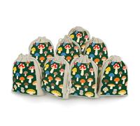FodPand 8 Pack Cotton Linen Drawstring Bags 5x7 Inch Muslin Sachet Bag Empty Cloth Reusable Various Mushrooms Gift Pouches for Wedding Party Favors Jewelry Home Storage Supplies
