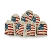 FodPand 8 Pack Cotton Linen Drawstring Bags 5x7 Inch Muslin Sachet Bag Empty Cloth Reusable Vintage American USA Flag Gift Pouches for Wedding Party Favors Jewelry Home Storage Supplies