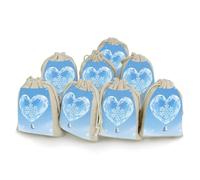 FodPand 8 Pack Cotton Linen Drawstring Bags 5x7 Inch Muslin Sachet Bag Empty Cloth Reusable Winter Hearts Gift Pouches for Wedding Party Favors Jewelry Home Storage Supplies