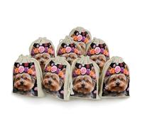 FodPand 8 Pack Cotton Linen Drawstring Bags 5x7 Inch Muslin Sachet Bag Empty Cloth Reusable Yorkie Floral Gift Pouches for Wedding Party Favors Jewelry Home Storage Supplies
