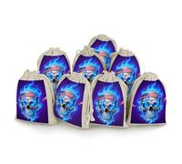 FodPand 8-Pack Cotton Linen Drawstring Bags 6.7 X 4.9 Inches Natural Small Storage Bag, Reusable Fire Skull Gift Pouch for Storage, Travel, Jewelry & Organizing