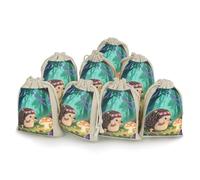 FodPand 8-Pack Cotton Linen Drawstring Bags 6.7 X 4.9 Inches Natural Small Storage Bag, Reusable Lovely Hedgehog Gift Pouch for Storage, Travel, Jewelry & Organizing