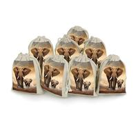 FodPand 8 Pack Elephants Muslin Bags 5x7 Inch Cotton Linen Drawstring Pouches for Gifts Jewelry Wedding Favors Party Reusable Cloth Storage Sacks with Double Strings for Jewelry DIY Crafts