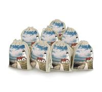 FodPand 8 Pack Lighthouse Backdrop Muslin Bags 5x7 Inch Cotton Linen Drawstring Pouches for Gifts Jewelry Wedding Favors Party Reusable Cloth Storage Sacks with Double Strings for Jewelry DIY Crafts