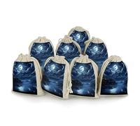 FodPand 8 Pack Moonlit Night Muslin Bags 5x7 Inch Cotton Linen Drawstring Pouches for Gifts Jewelry Wedding Favors Party Reusable Cloth Storage Sacks with Double Strings for Jewelry DIY Crafts