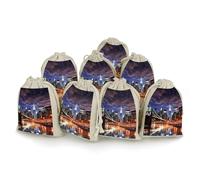 FodPand 8 Pack New York Night Muslin Bags 5x7 Inch Cotton Linen Drawstring Pouches for Gifts Jewelry Wedding Favors Party Reusable Cloth Storage Sacks with Double Strings for Jewelry DIY Crafts