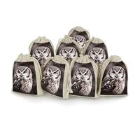 FodPand 8 Pack Owl Black Muslin Bags 5x7 Inch Cotton Linen Drawstring Pouches for Gifts Jewelry Wedding Favors Party Reusable Cloth Storage Sacks with Double Strings for Jewelry DIY Crafts