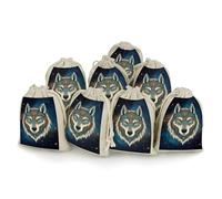FodPand 8 Pack Retro Wolf Starr Sky Muslin Bags 5x7 Inch Cotton Linen Drawstring Pouches for Gifts Jewelry Wedding Favors Party Reusable Cloth Storage Sacks with Double Strings for Jewelry DIY Crafts