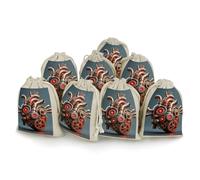FodPand 8 Pack Steampunk Gear Heart Muslin Bags 5x7 Inch Cotton Linen Drawstring Pouches for Gifts Jewelry Wedding Favors Party Reusable Cloth Storage Sacks with Double Strings for Jewelry DIY Crafts