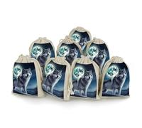 FodPand 8 Pack Wolf Under Moon Muslin Bags 5x7 Inch Cotton Linen Drawstring Pouches for Gifts Jewelry Wedding Favors Party Reusable Cloth Storage Sacks with Double Strings for Jewelry DIY Crafts