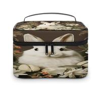 FodPand A Beautiful White Rabbit Makeup Bag,Portable Large Capacity Travel Cosmetic Bag Adjustable Lightweight Hand-held Makeup Box for Women Daily Use